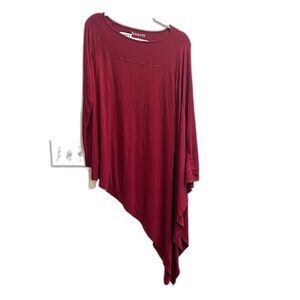 Roman's Red Burgundy Tunic Flare Top 12 Assymentrical Drapery Pullover Dolman